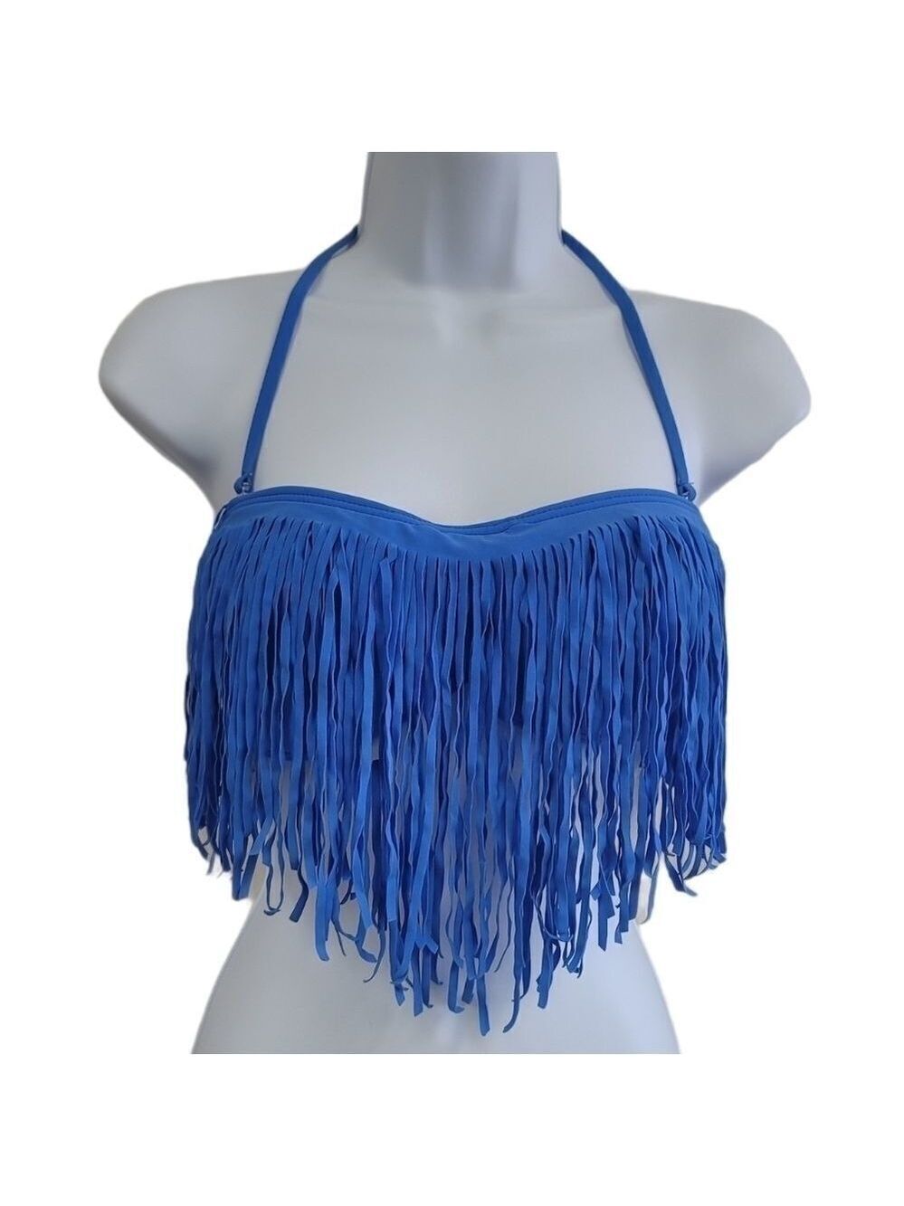 Gossip Fringe Halter Bikini Top L Blue Padded